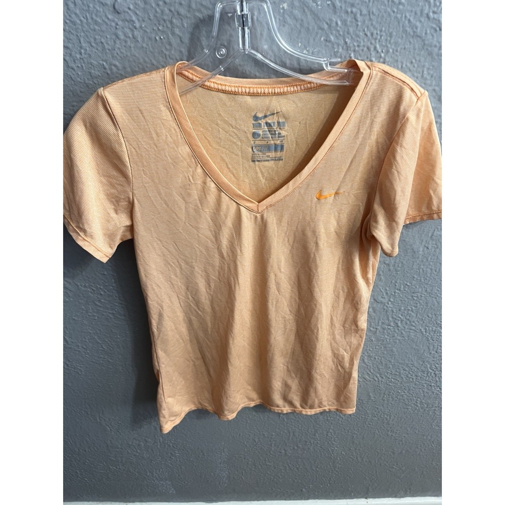 Nike Dri-FIT Pink V-Neck Tee Shirt Peach Color Size Small
